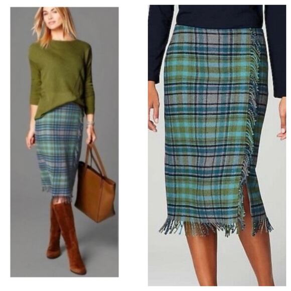 J. Jill Dresses & Skirts - J Jill Faux Wrap Plaid Fringe Blanket Skirt Sz 10 Wool Blend Scottish Highlands